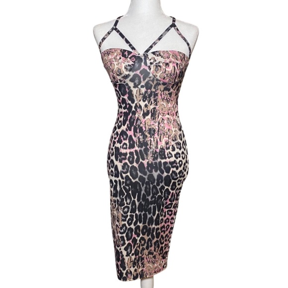 NWT Boohoo Tall Kaya Pastal Animal Cupped Dress Sz 4 Bodycon Cheetah Print - Picture 2 of 10